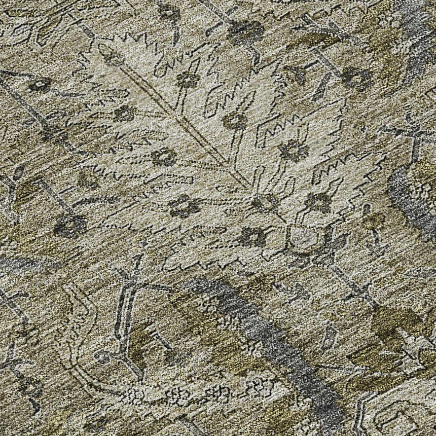 Close-up of the Dalyn Luxury Solace SL7 Taupe Washable Area Rug, showing beige, ivory, and light brown floral pattern.