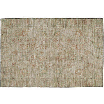 Close-up of the beige, ivory, and brown Dalyn Luxury Solace washable rug with a traditional farmhouse pattern.