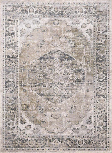 Close-up of the Rudo Beige Flat Pile Washable Rug, showcasing its traditional oriental design in beige, gray, and lambswool tones. Design-Rectangle