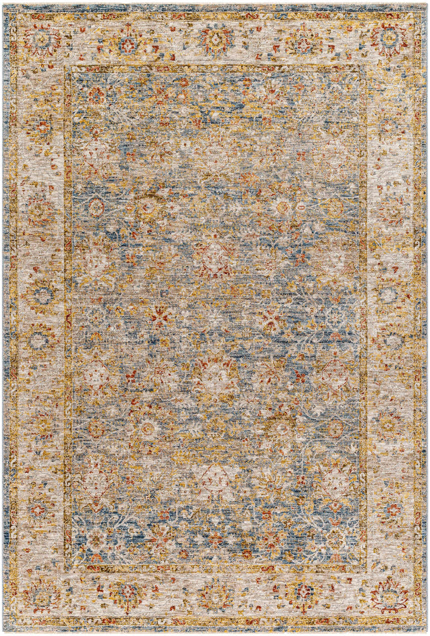 Sample Duong Beige & Blue Textured Rug with Fringes