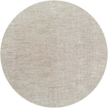 Close-up of the round Kyran Area Rug in light gray and natural gray, featuring a subtle traditional pattern. Design-Round-67