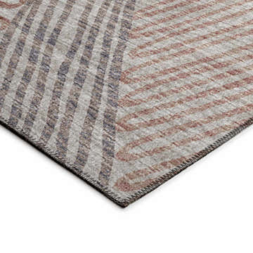 Close-up of Dalyn Sedona SN11 Walnut Washable Area Rug featuring beige, light brown, and dark brown striped pattern.