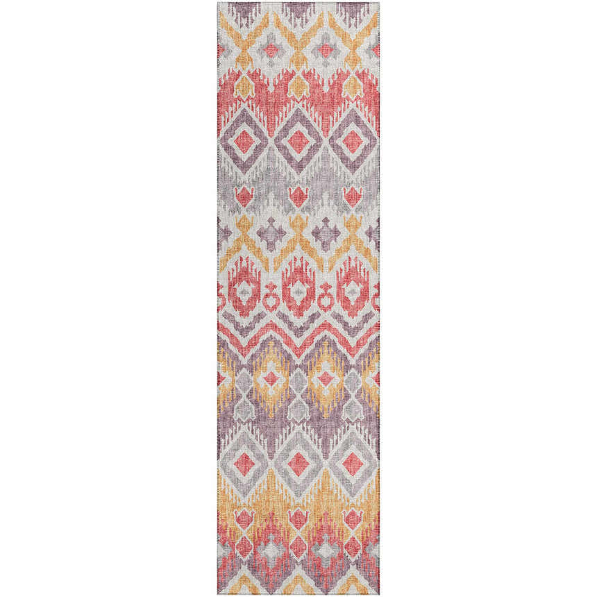 Dalyn Sedona SN2 Passion Washable Area Rug with a geometric pattern in chestnut, coral, gold, and light purple.