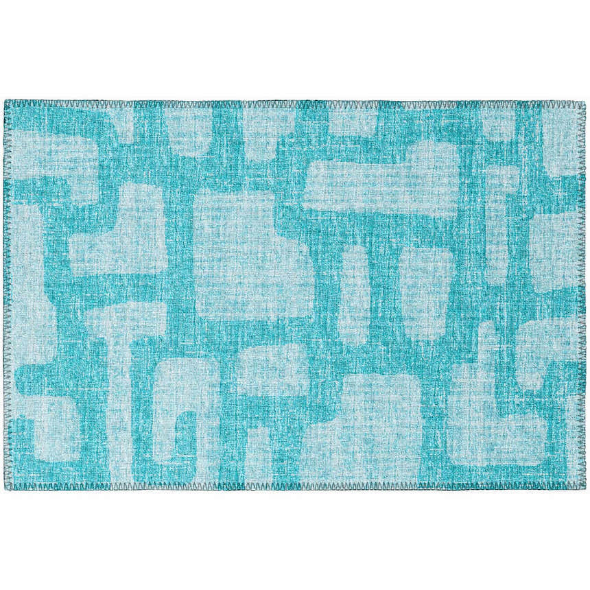 Dalyn Sedona SN4 Robins Egg rug, a machine-made washable area rug with a teal and white geometric pattern.