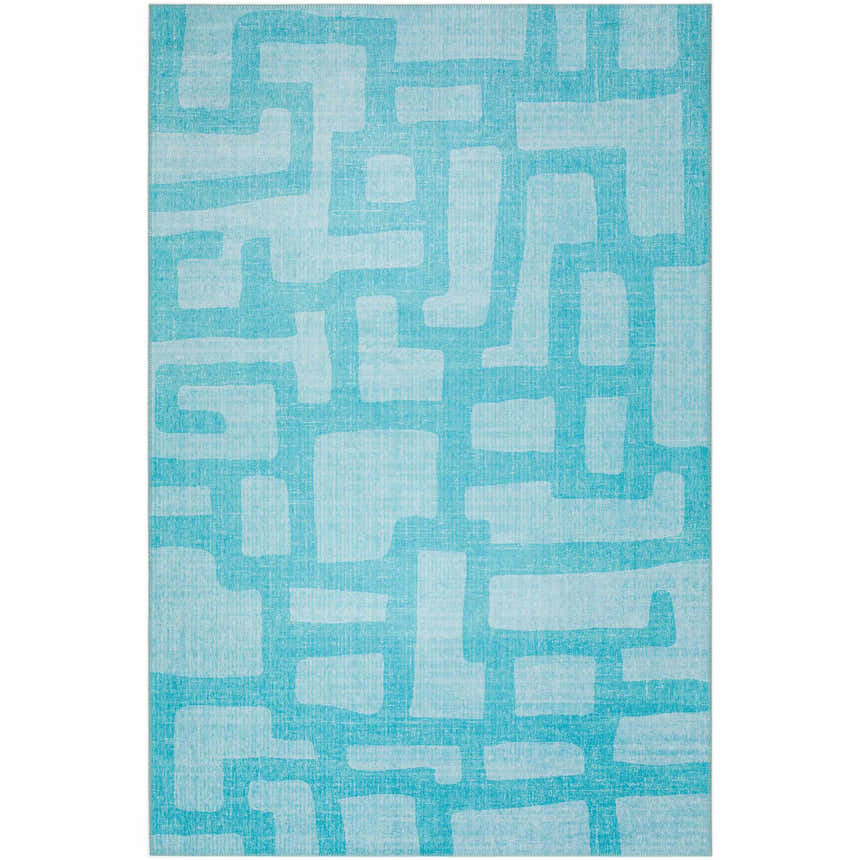 Close-up of the Dalyn Sedona SN4 Robins Egg Washable Area Rug, featuring a teal geometric pattern.