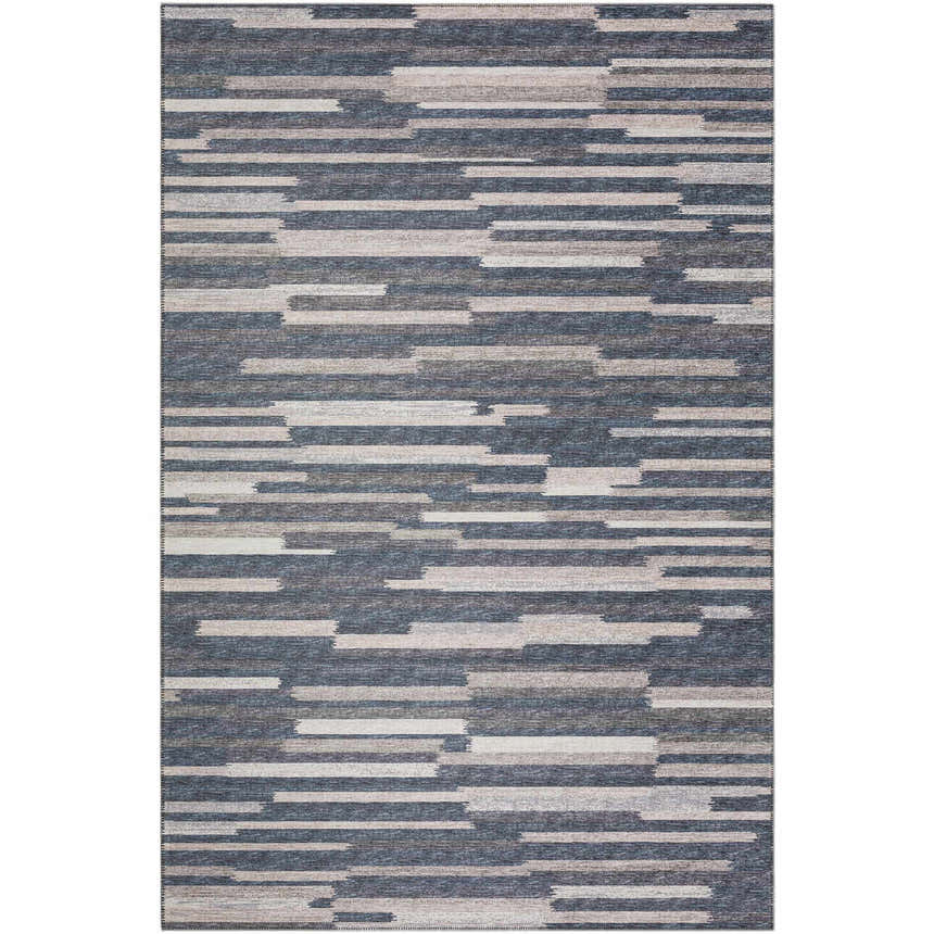 Dalyn Sedona SN8 Slate Washable Area Rug with a modern abstract stripe pattern in black and taupe.