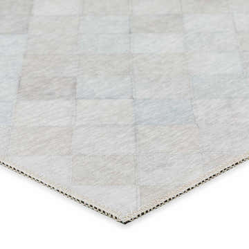 Close-up of the beige Dalyn Durango washable area rug showing the machine-made construction and subtle checkered pattern.