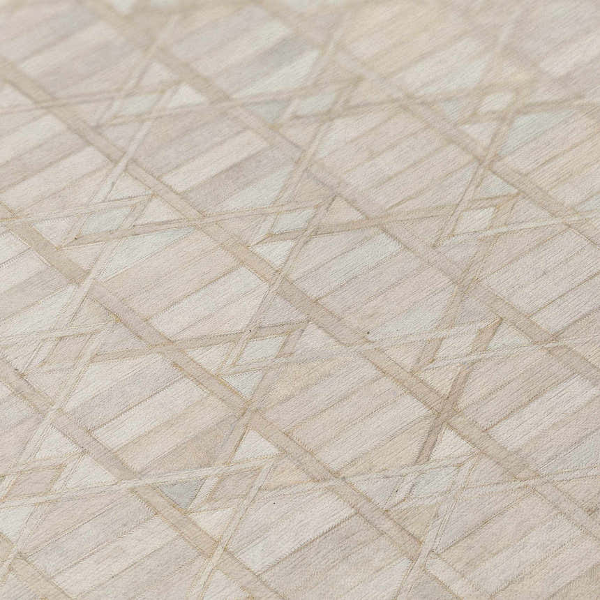 Close-up of Dalyn Durango SS4 Linen Washable Area Rug. Beige, chestnut, and taupe geometric pattern.