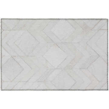 Close-up of a Dalyn Durango SS5 Linen Washable Area Rug. Beige rug with geometric diamond pattern and textured look.