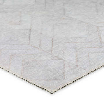 Close-up of the beige Dalyn Durango washable area rug showing the geometric pattern and textured weave.