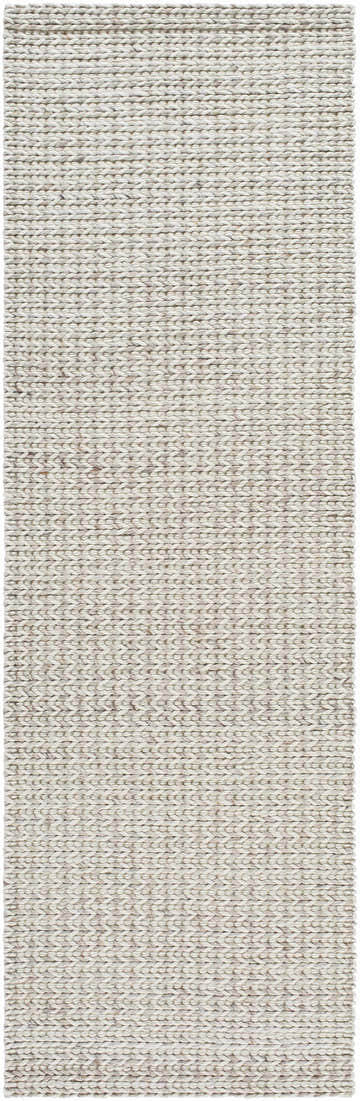 Close-up of the hand woven Lenci Wool Area Rug. Beige and rose cream wool rug with a textured, braided design. Design-Runner-268