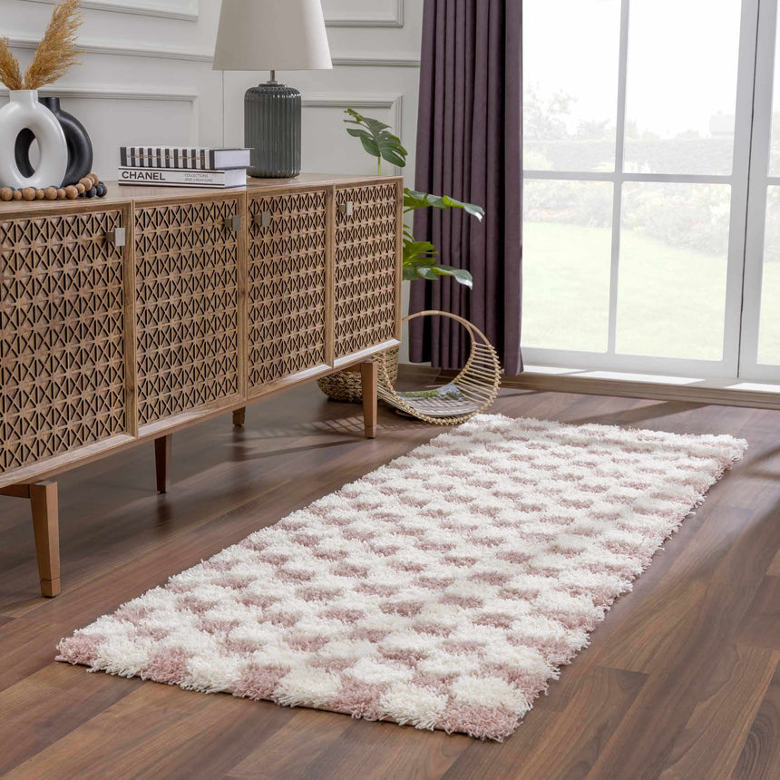 Atira Pink Checkered Shag Rug