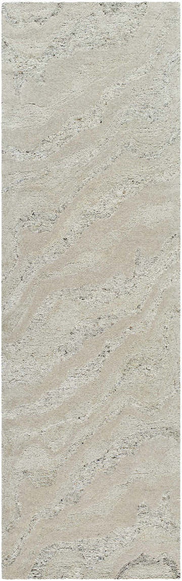 Close-up of the Siani Cream Wool Area Rug showing its ash and silver gray tones and hand-tufted texture. Design-Runner-310