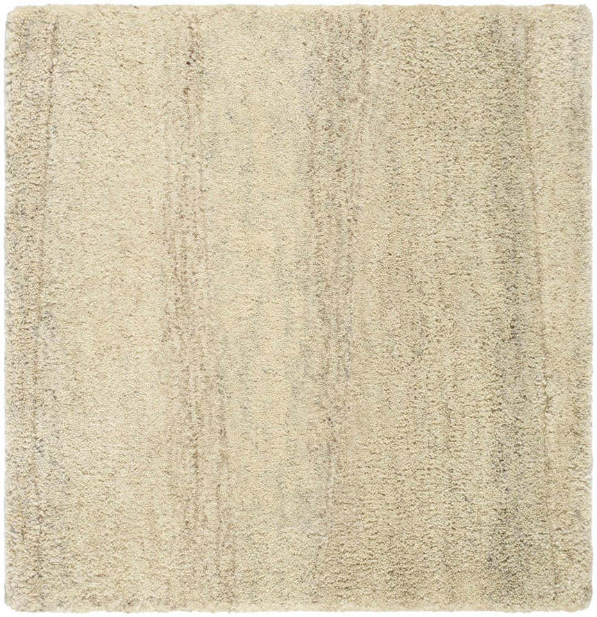 Close-up of the Susie Modern Wool Rug in ash and tan, showing the hand-tufted texture and subtle contemporary design. Swatch