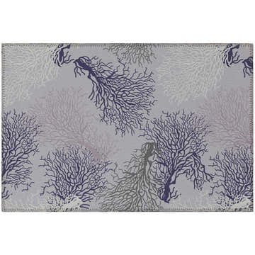Dalyn Seabreeze SZ3 Lavender Washable Area Rug close-up. Coastal style rug with coral pattern in chestnut, light purple, and taupe.