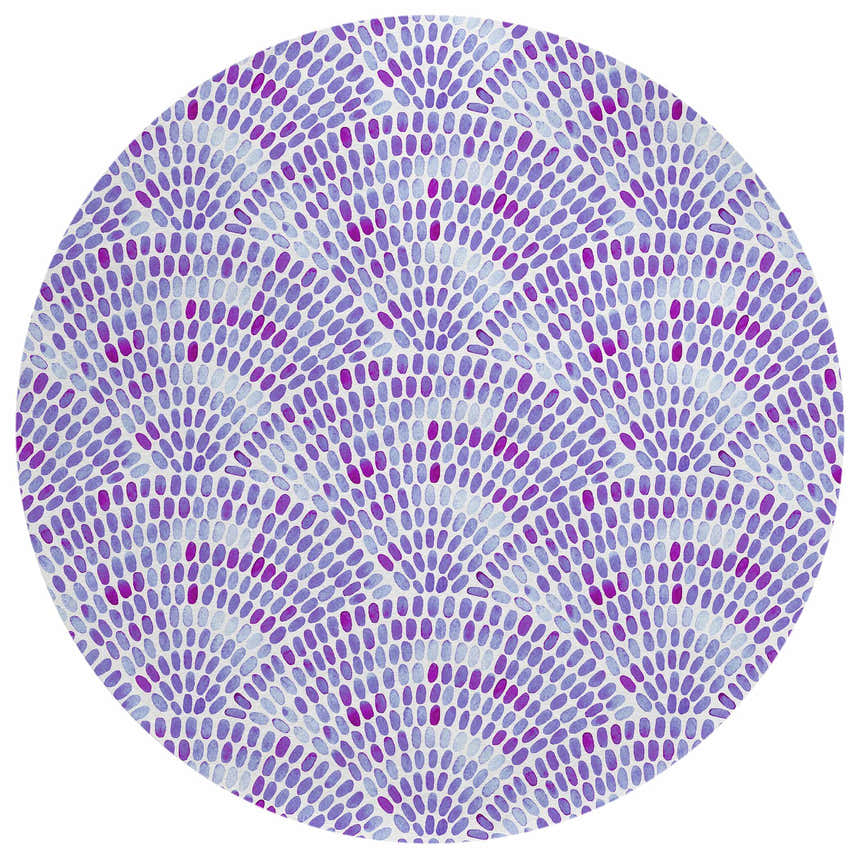 Round Dalyn Seabreeze SZ7 Lavender Washable Area Rug with a lavender and magenta pebble pattern.