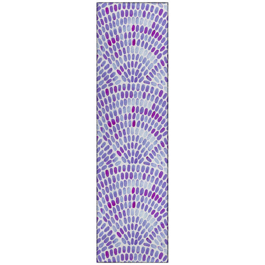 Dalyn Seabreeze Lavender Washable Area Rug runner with a purple, magenta, and light purple oval pattern.