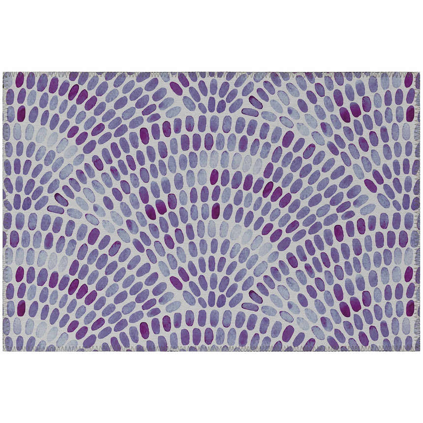 Dalyn Seabreeze Lavender Washable Area Rug with a purple and light purple oval pattern.