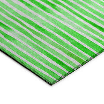 Close-up of Dalyn Seabreeze SZ8 Cactus Washable Area Rug with a green and white striped pattern.