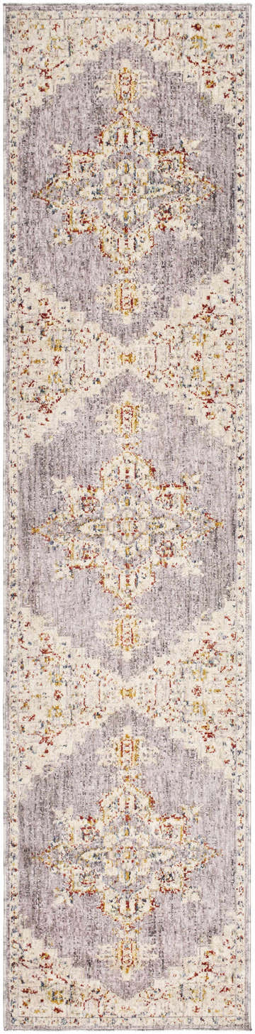 Detailed pattern of the Taia Traditional Style Rug in bone, driftwood, garnet, and smoke. Design-Runner-239