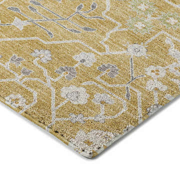 Close up of the Dalyn Luxury Tabrook TB12 Gold Area Rug showing beige, gold, and gray floral pattern.