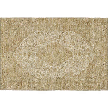 Close-up of the Dalyn Luxury Indoor/Outdoor Tabrook TB13 Beige Area Rug showing texture and subtle medallion pattern.