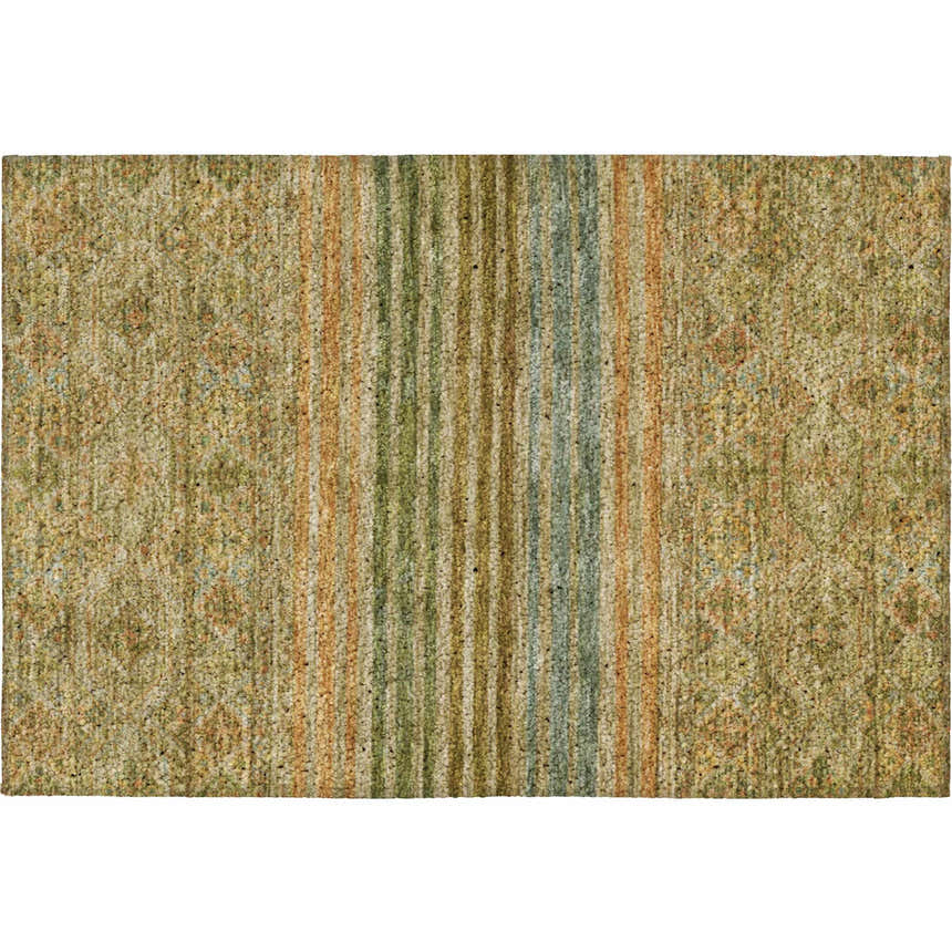 Close-up of the Dalyn Luxury Indoor/Outdoor Tabrook TB7 Aloe Area Rug. Features aloe, beige, and light blue stripes.