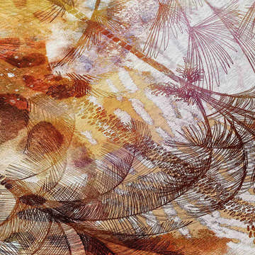 Close-up of Dalyn Tropics TC15 Salmon Washable Area Rug featuring a tropical palm leaf design in salmon, gold, and brown.