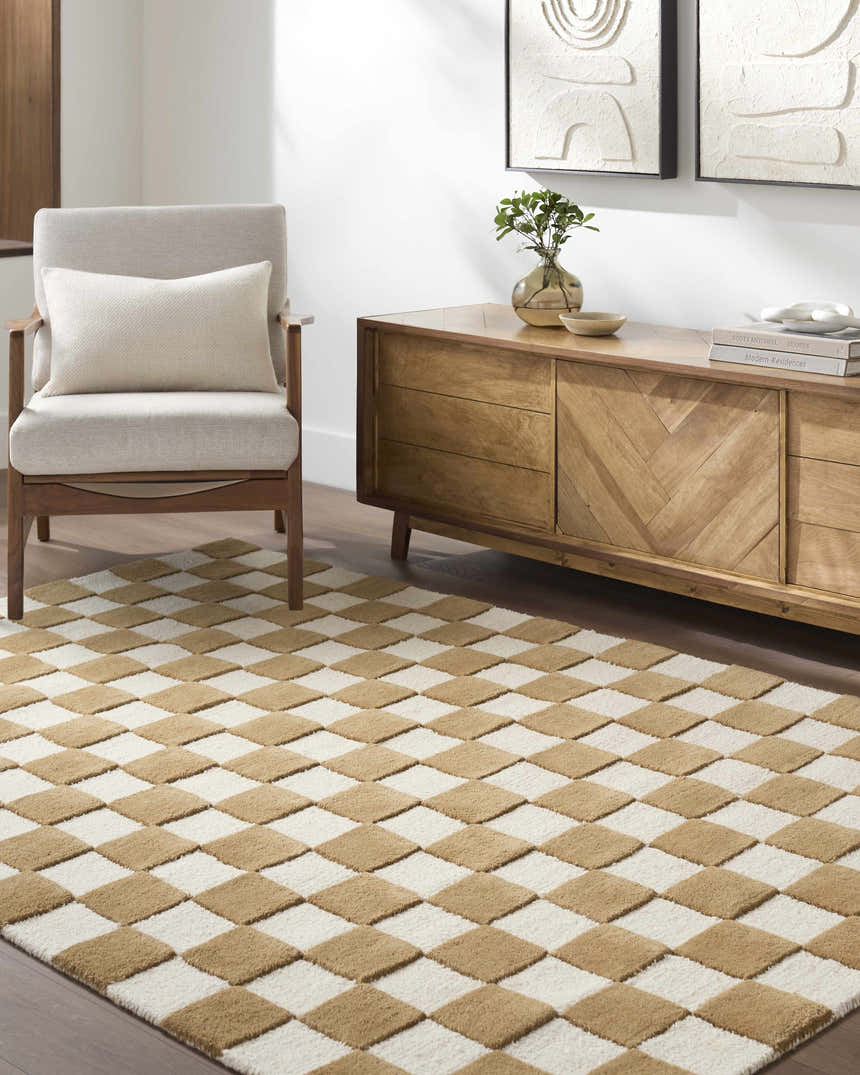 Made to Order Custom Size Timin Camel Checkered Area Rug