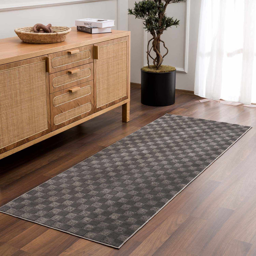 Truls 3D Checkered Washable Rug - Black