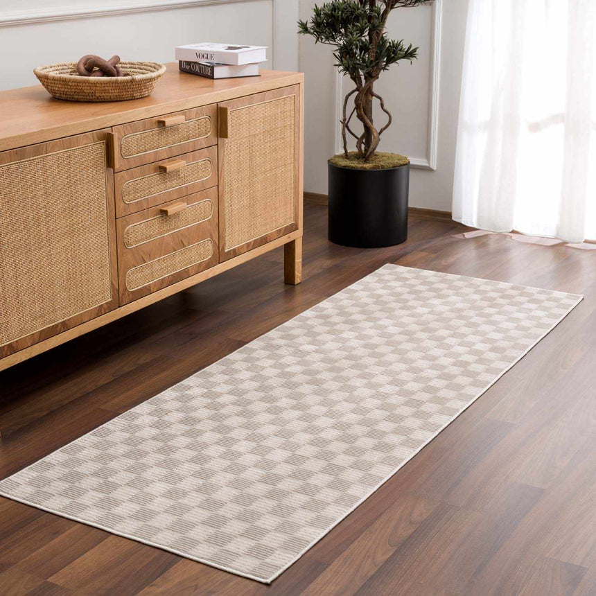 Truls 3D Checkered Washable Rug - Biscotti