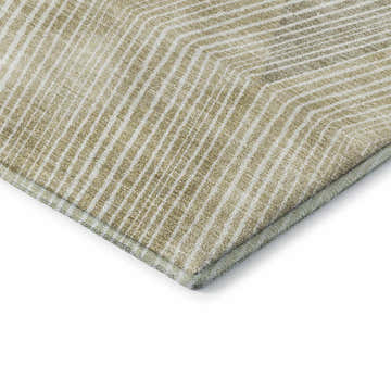 Close-up of Dalyn Luxury The Reserve TR11 Beige Washable Area Rug with a geometric pattern of beige and white stripes.