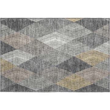 Dalyn Luxury The Reserve TR11 Charcoal Washable Area Rug with geometric beige, brown, and gray chevron pattern.