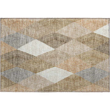 Dalyn Luxury The Reserve TR11 Copper Washable Area Rug with a geometric pattern in beige, caramel, chestnut, and taupe.