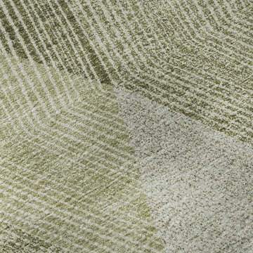 Close-up of Dalyn Luxury Indoor/Outdoor The Reserve TR11 Fern Washable Area Rug with a geometric pattern in aloe, green, and muted sage.