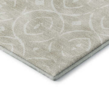 Close-up of beige Dalyn Luxury The Reserve TR12 rug. Geometric pattern with subtle texture. Indoor/outdoor washable area rug.