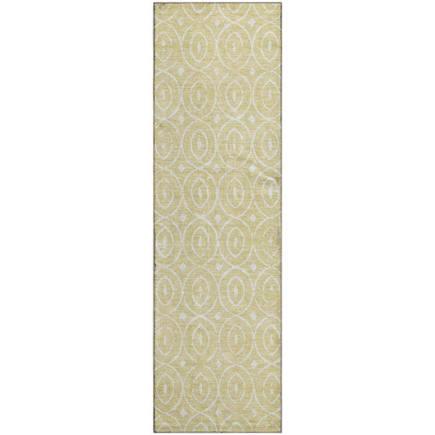 Close-up of the Dalyn Luxury The Reserve TR12 Wheat Washable Area Rug, featuring a geometric pattern in wheat and white.