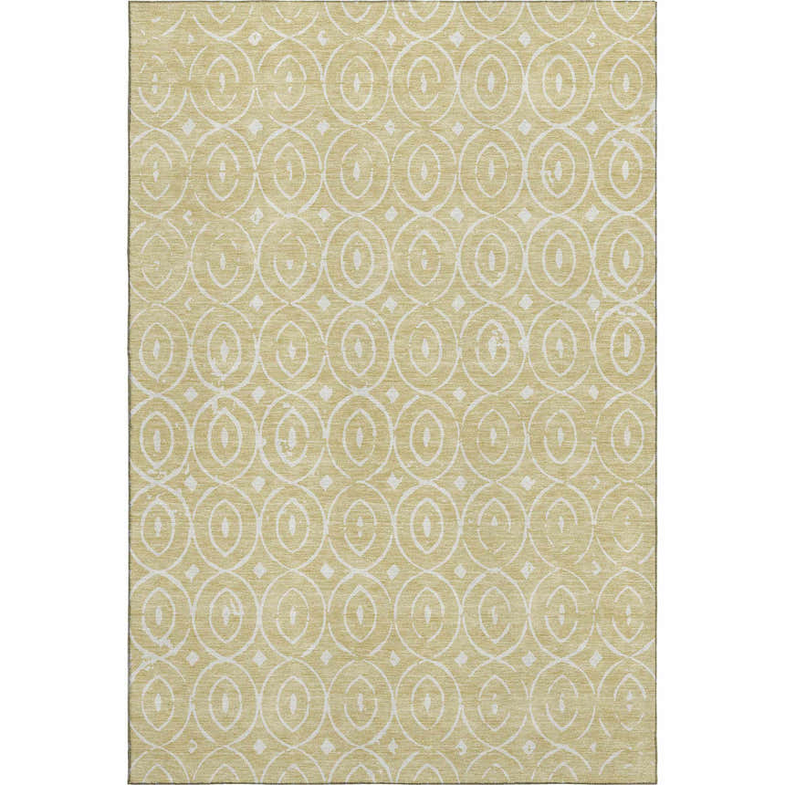 Close-up of Dalyn Luxury Indoor/Outdoor The Reserve TR12 Wheat Washable Area Rug with geometric pattern.