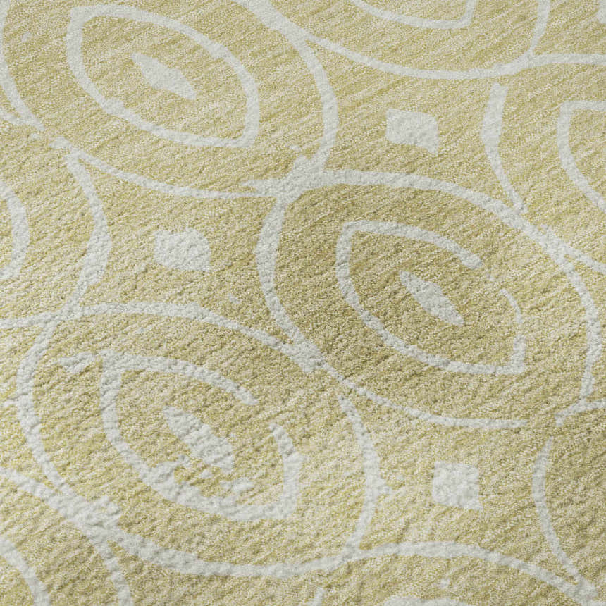 Close up of the Dalyn Luxury The Reserve TR12 Wheat Washable Area Rug showing geometric pattern and soft texture.