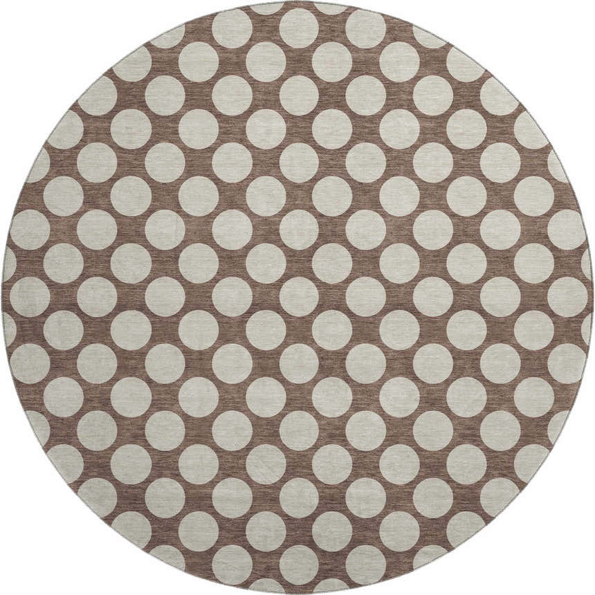 Dalyn Luxury The Reserve TR13 Coffee Washable Area Rug, round shape, with a beige and coffee polka dot geometric pattern.