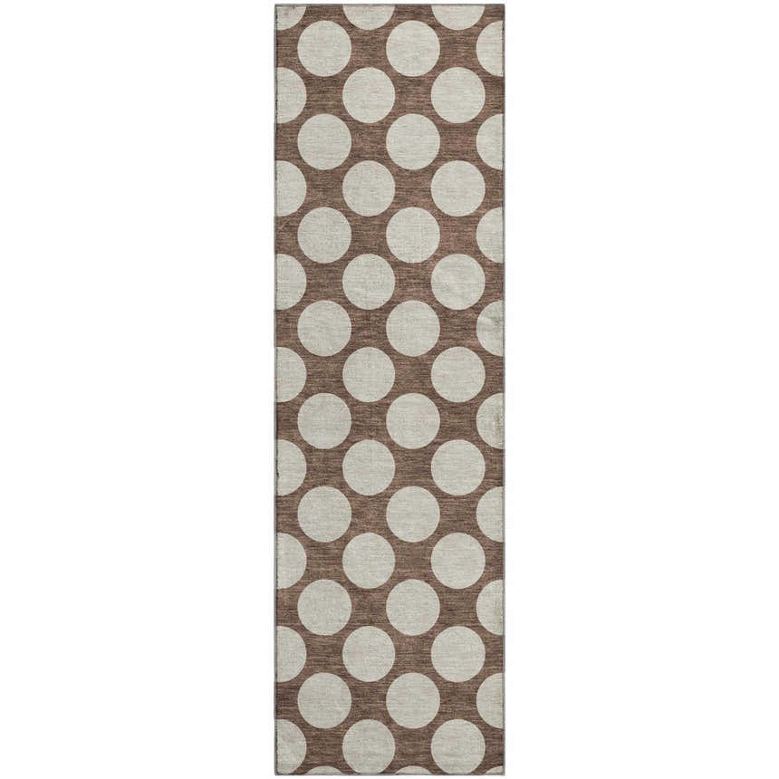 Dalyn Luxury The Reserve TR13 Coffee Washable Area Rug, a runner with a beige polka dot pattern on a coffee background.
