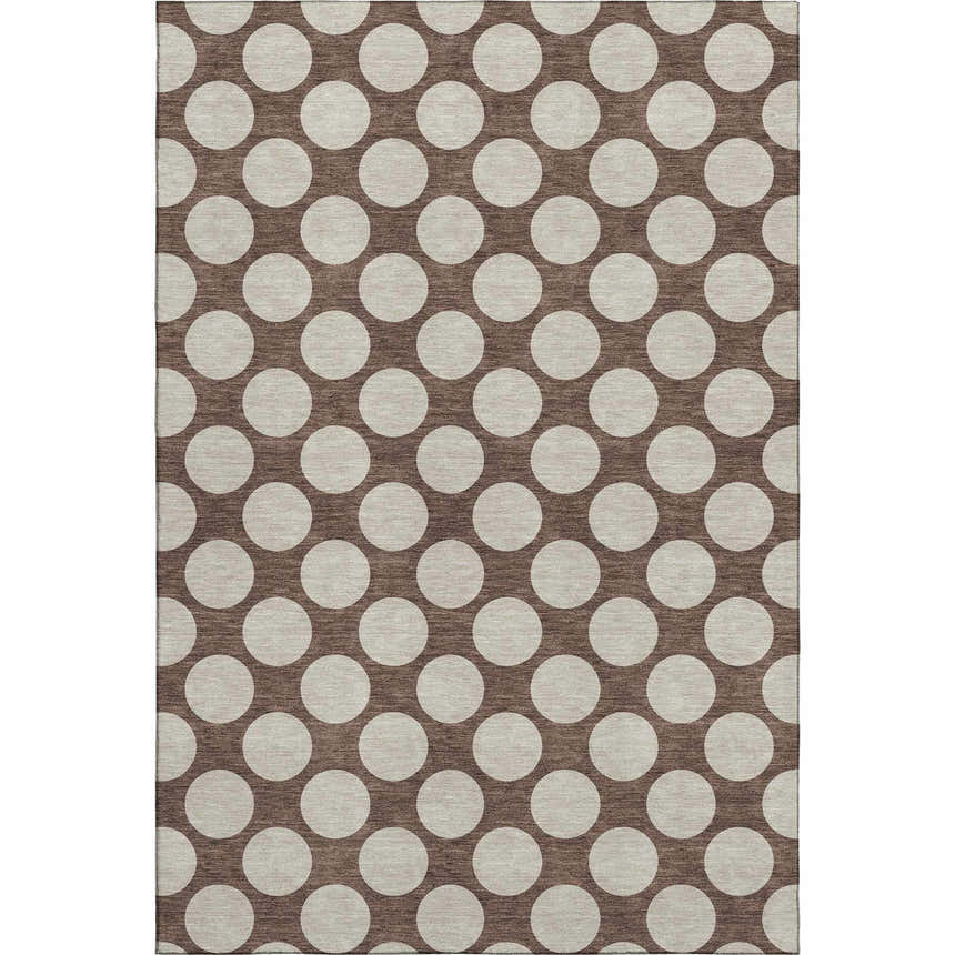 Dalyn Luxury The Reserve TR13 Coffee rug with beige polka dots. Geometric, machine-made indoor/outdoor rug.