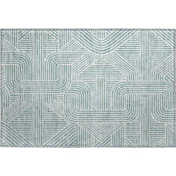 Close-up of Dalyn Luxury The Reserve TR14 Teal Washable Area Rug with a geometric pattern.
