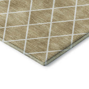 Close-up of Dalyn Luxury The Reserve TR15 Walnut Washable Area Rug. Chestnut rug with a geometric grid pattern.