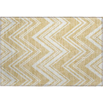 Dalyn Luxury The Reserve TR17 Honey rug with a geometric chevron pattern in yellow and white. Washable indoor/outdoor rug.