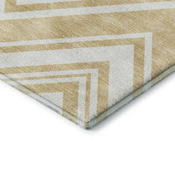 Close-up of Dalyn Luxury The Reserve TR17 Honey Washable Area Rug with a geometric pattern in chestnut and yellow.