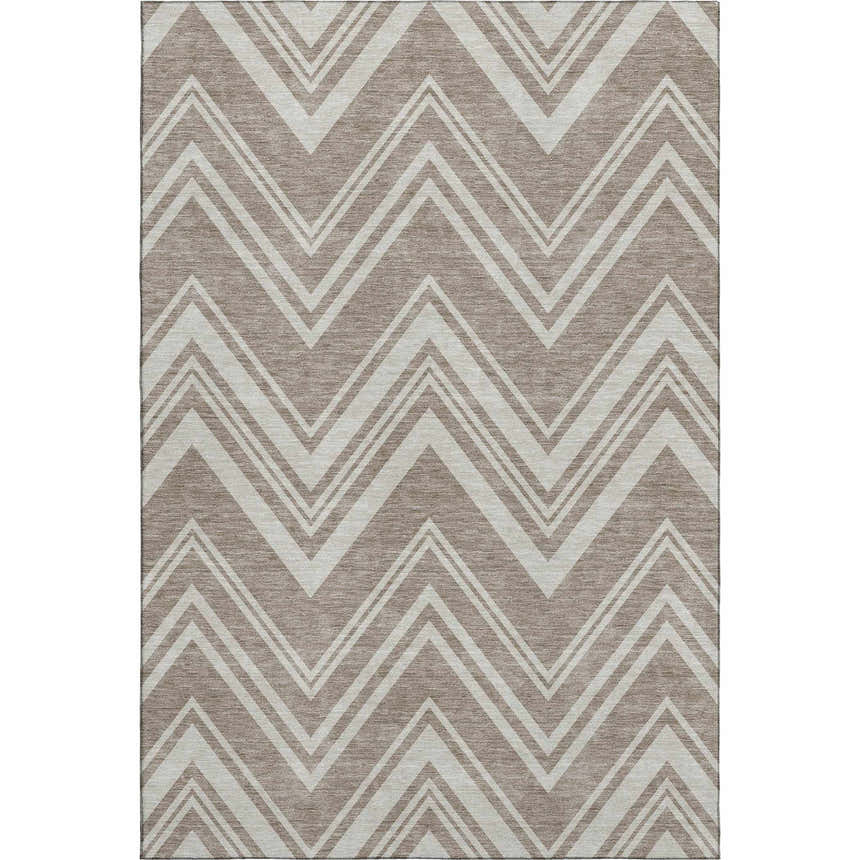 Dalyn Luxury The Reserve TR17 Khaki Washable Area Rug with beige and tan geometric chevron pattern.
