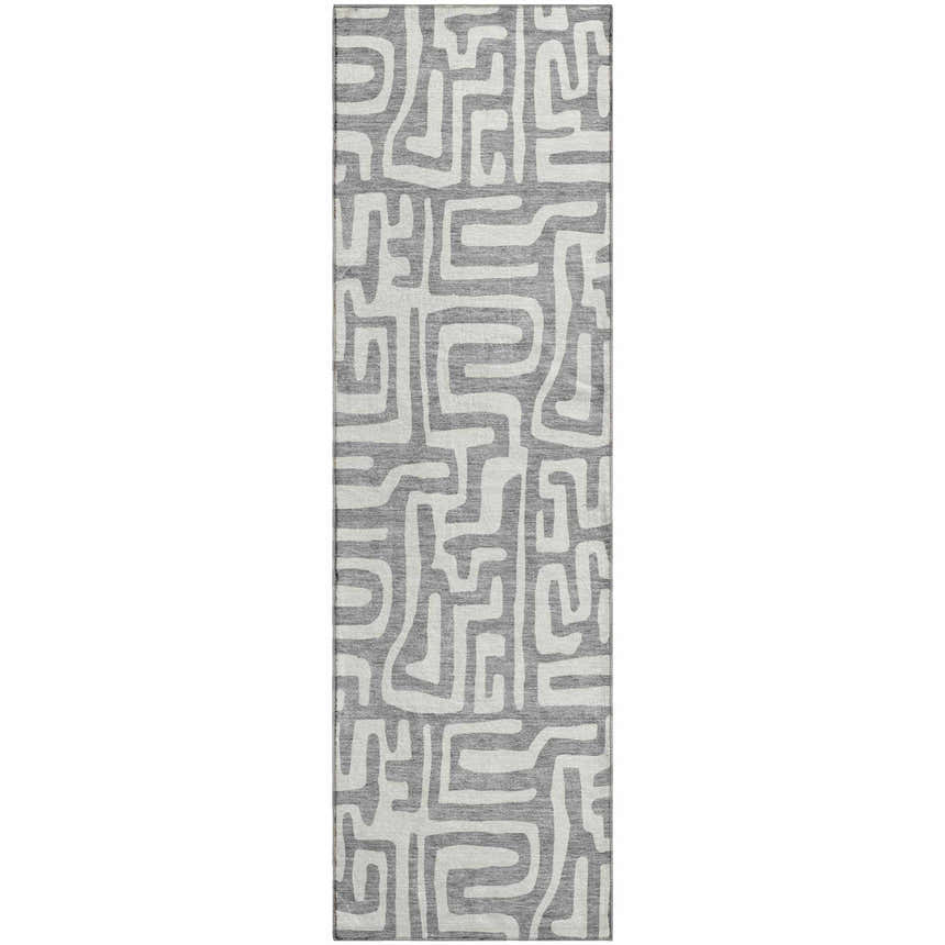 Dalyn Luxury The Reserve TR1 Gray Washable Area Rug with a geometric pattern in gray and white.