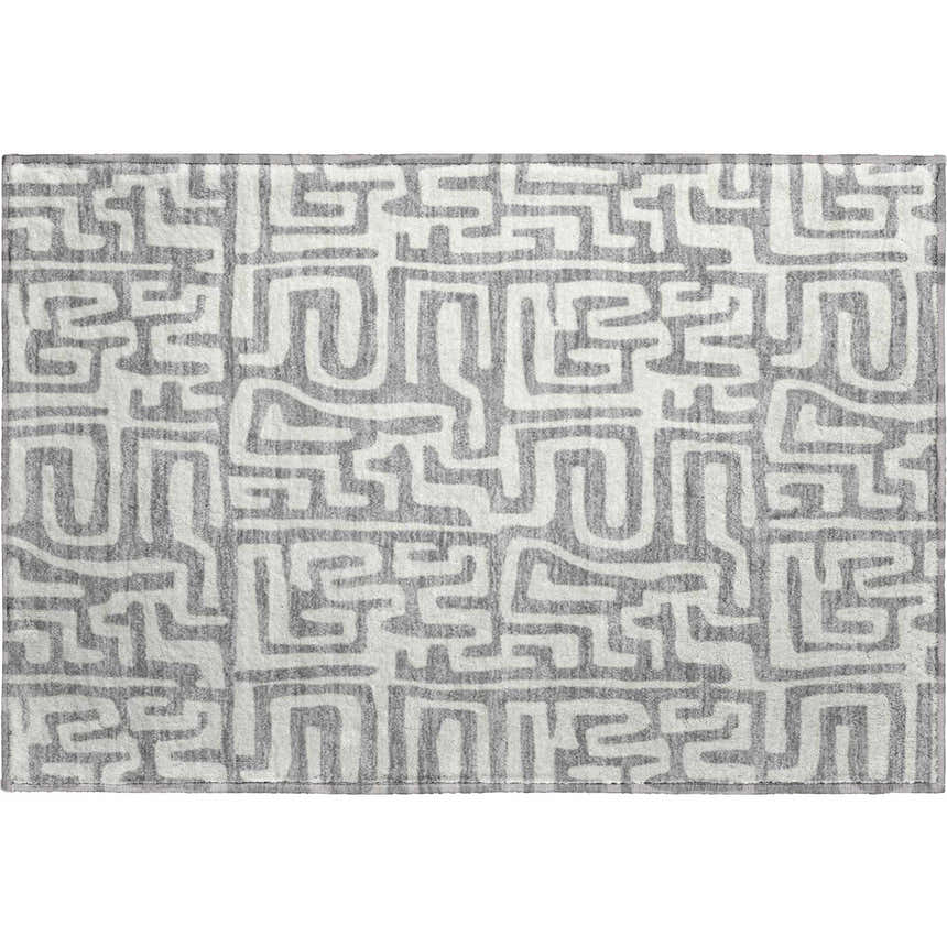 Dalyn Luxury The Reserve TR1 Gray Washable Area Rug with a maze-like geometric pattern in gray and off-white.