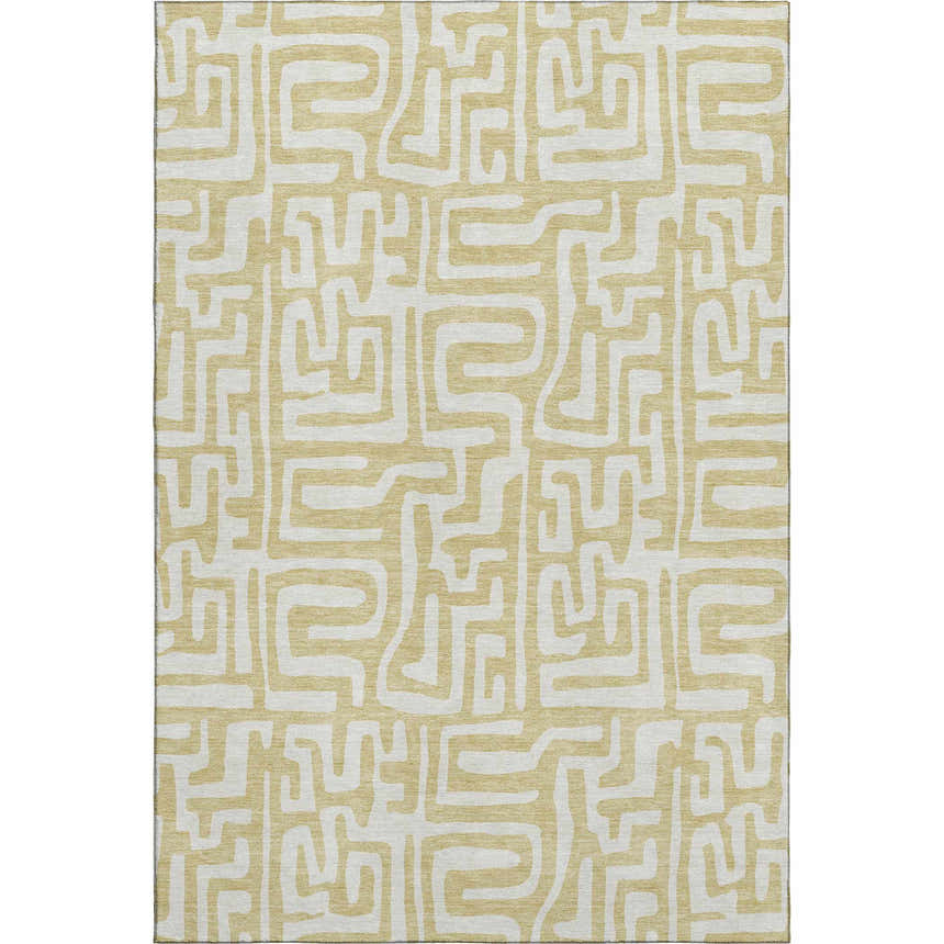 Dalyn Luxury The Reserve TR1 Wheat Washable Area Rug with a geometric pattern in chestnut and peach.